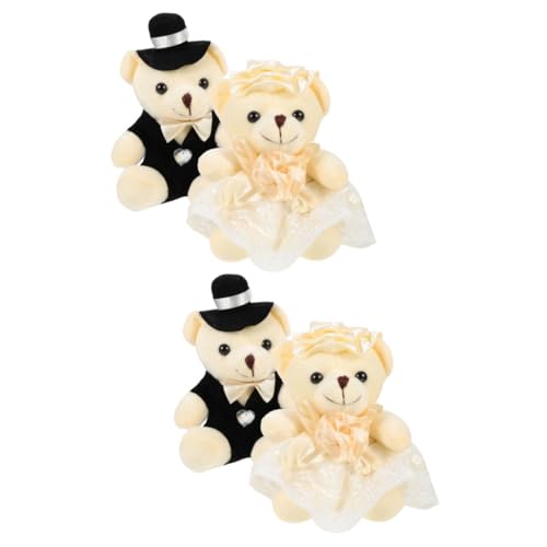 Gogogmee 4 Stück Hochzeitsbärenpuppe ausgestopft Jubiläum trägt Puppe Tiere Panda Hochzeitsgeschenk Plüschbär Brautpaar Plüschbär Spielzeug Spitze Bärenpuppe Desktop-Dekor PP Baumwolle Weiß von Gogogmee