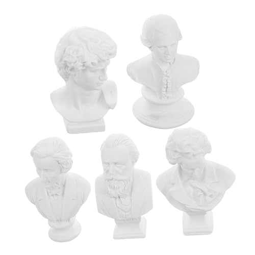 Gogogmee 5st Puppenhaus-gipsstatue Michelangelo David Büste Statuette Porträtskizzenfiguren Mini-büste Büste Skulpturen Komponist Büste Skulptur Puppenhaus-Statue Gipsskulptur Weiß von Gogogmee