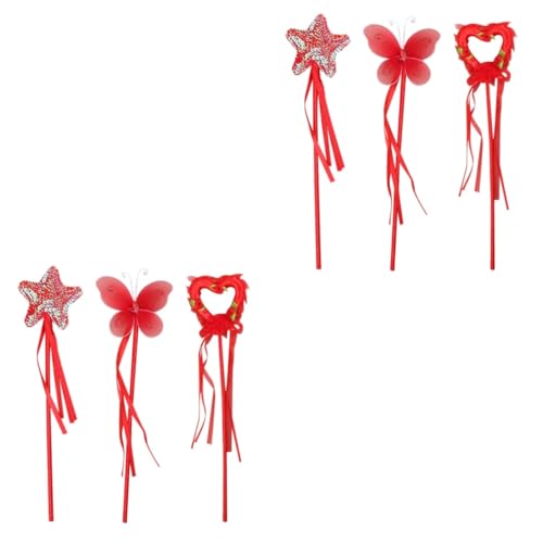 Gogogmee 6 STK Feenstab der Zauberstab Spielzeugstäbe für Mädchen Feenhafter Zauberstab Abschlussball Requisiten Fairy Wand verkleidung Kinder Kid Toys Pentagramm-Zauberstab Zauberstäbe rot von Gogogmee