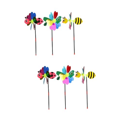 Gogogmee 6 STK Insektenwindmühle Cartoon-Windrad Windmühlen für Kinder Outdoor-Spielset spielstrasse für Kinder spielzelt Kinder buntes Windrad Windmühle mit Insektenmuster Plastik Colorful von Gogogmee