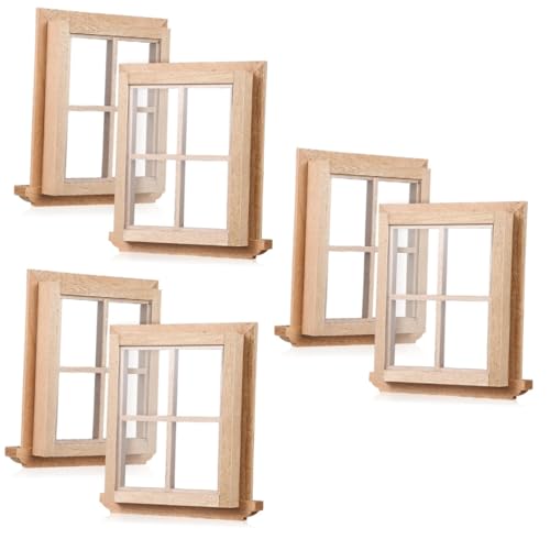 Gogogmee 6 STK Vier-Fenster-Puzzle Mini-Fenster Puppenhaus-Requisiten Spielzeuge Mini Möbel Puppenhaus Puppenhaus-fensterrahmen Miniatur Puppenhäuser Dekoration Puppe Kleines Fenster Birke von Gogogmee