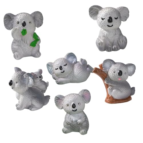 Gogogmee 6St Mini-Koala-Statue autodeko gartenfigur Die Koala-Skulptur dekofiguren kuchendeko Einschulung Mini-Koala-Figur im Querformat Desktop-Ornament Desktop-Koala-Dekoration Harz Grey von Gogogmee