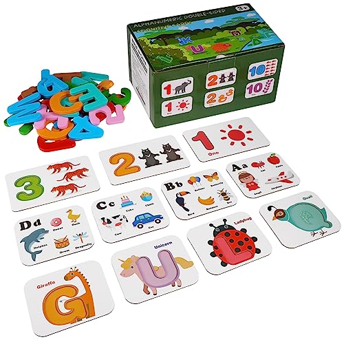 Gogogmee Alphabet-Karten Früherziehungsinstrument Früherziehungskarten Zahlenkarten Mathematik Karten Bildungskarten für Kleinkinder pädagogische kinderkarten Alphabet-Lernblock hölzern von Gogogmee