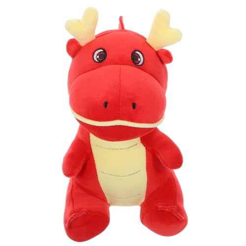 Gogogmee Drachenplüschpuppe Chinesische Neujahrsfiguren Kuscheltier Drache Plüsch Chinesische Drachenpuppe Sternzeichen Drache Figur Ausgestopfte Drachenpuppe Fengshui-Drache Rot Stoff von Gogogmee