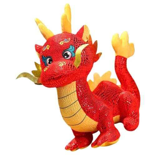 Gogogmee Drachenpuppenspielzeug Chinese New Year chinesisch neujahr glucksbringer Drachenskulptur Neujahrs-Drachenanhänger spielzeuge puppenaugen Drache Stoffpuppe Drachenplüschpuppe rot von Gogogmee