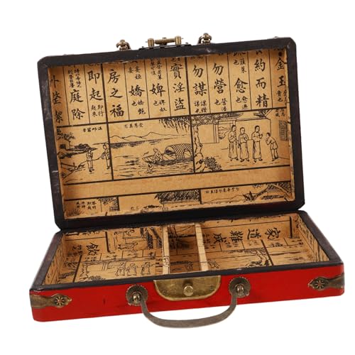 Gogogmee Kasten Mahjong-Box Mahjong-Halter Mahjong-aufbewahrungskoffer Mahjong-Fliesen-hülle Mahjong-fliesenhalter Schmuck Organizer Brust Mahjong-geschenketui Mahjong-Container Rot Hölzern von Gogogmee