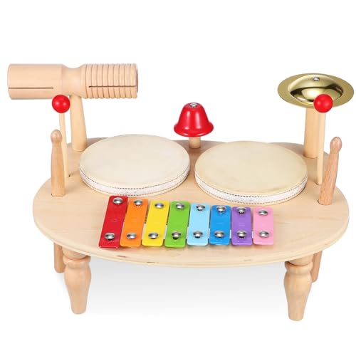 Gogogmee Schlagzeug Kinder Kinder Instrumente Holzspielzeug Schlagzeug Set 1 x Kindertrommel Und Xylophon Musikinstrumente Für Kleinkinder Perfekt Für Jungen Und Ädchen Fördert Musikalische von Gogogmee