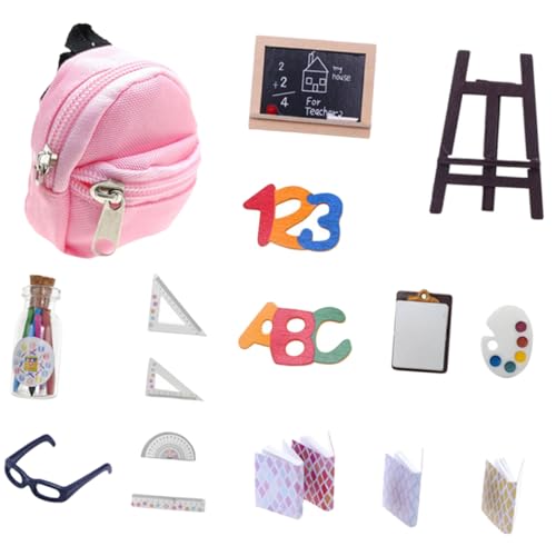 Gogogmee 1 Set Miniatur Puppen Schulbedarf Mini Rucksack Mini Tafel & Stationery Set Für Puppenhaus Zubehör Für Puppen Miniatur Bücher Für Bastelarbeiten Puppen Schulaccessoires von Gogogmee