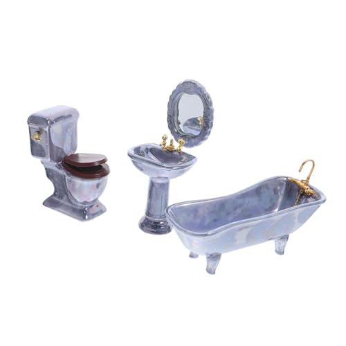 Gogogmee Miniatur Badezimmer Set für Puppenhaus Porzellan Badmöbel-Set mit Badewanne Waschbecken Spiegel und Toilette in Blau- Realistische Miniatur Badezimmerdekoration für Sammler und Gogogmee Miniatur Badezimmer Set für Puppenhaus Porzellan Badmöbel-Set mit Badewanne Waschbecken Spiegel und Toilette in Blau- Realistische Miniatur Badezimmerdekoration für Sammler und von Gogogmee
