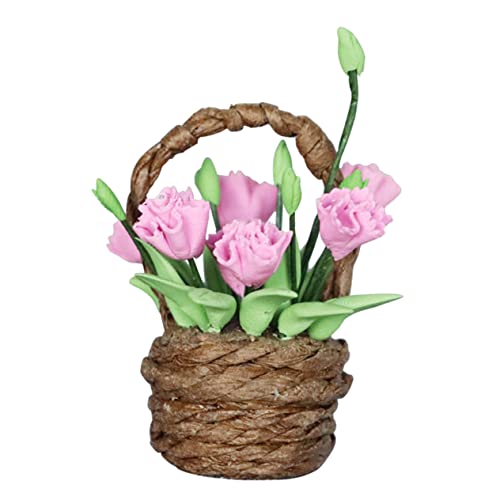 Gogogmee Miniatur Blumenkorb Dekoratives Mini Garten Accessoire Für Puppenhaus Und DIY Projekte Blumenarrangement Für Miniaturlandschaften von Gogogmee