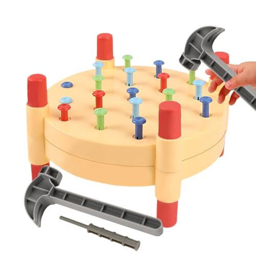 Gohemsun Werkbank-Hammerspielzeug, Schlaghammer-Spielzeug für Kinder | Lehrmittel für den Perkussionstisch im Kindergarten - Doppelseitiges Hammerspielzeug im Tischdesign mit 19 farbigen Nägeln zur von Gohemsun
