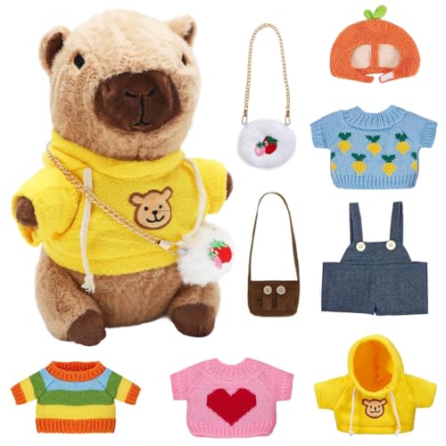 Capybara Plüschtier 23cm, Kuscheltier mit 5 Kleidungs-Set, Hut & 2 Taschen, Anziehpuppe Capybara Plushie Puppen für Kinder ab 3 Jahre, Niedliches Stofftier als Geburtstagsgeschenk für Mädchen & Jungen Capybara Plüschtier 23cm, Kuscheltier mit 5 Kleidungs-Set, Hut & 2 Taschen, Anziehpuppe Capybara Plushie Puppen für Kinder ab 3 Jahre, Niedliches Stofftier als Geburtstagsgeschenk für Mädchen & Jungen von Gohytal