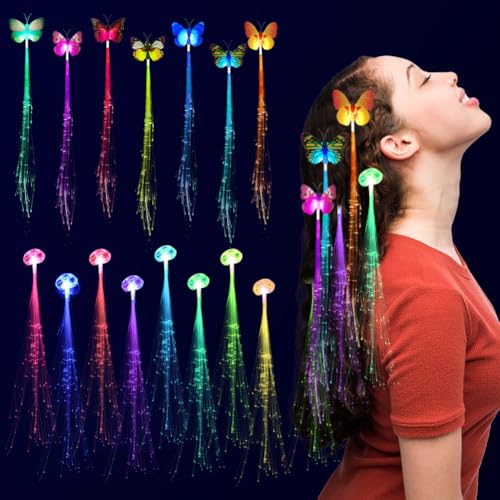 Gohytal 15er LED Leuchtende Haarspangen, Glitzersträhnen Haarsträhnen zum Einklipsen Bunte Mitgebsel für Kindergeburtstag für Festival Haarschmuck Weihnachten Halloween Neon Party Geschenke Barclub von Gohytal