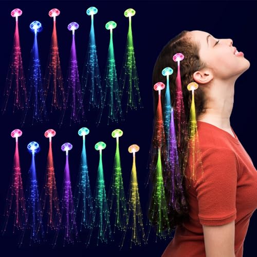 Gohytal 15er LED Leuchtende Haarspangen, Glitzersträhnen Haarsträhnen zum Einklipsen Bunte Mitgebsel für Kindergeburtstag für Festival Haarschmuck Weihnachten Halloween Neon Party Geschenke Barclub von Gohytal