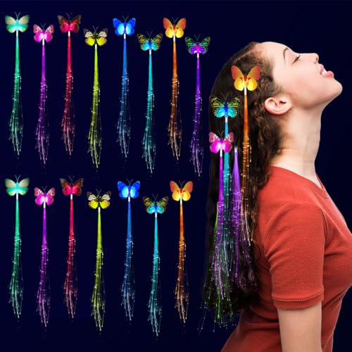 Gohytal 15er LED Leuchtende Haarspangen, Glitzersträhnen Haarsträhnen zum Einklipsen Bunte Mitgebsel für Kindergeburtstag für Festival Haarschmuck Weihnachten Halloween Neon Party Geschenke Barclub von Gohytal