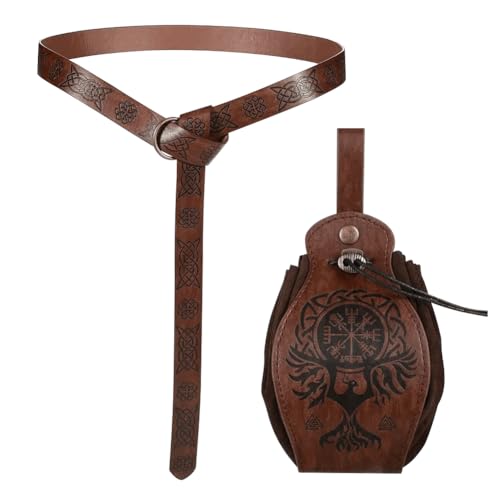 Gohytal 2er Mittelalter Kleidung für Damen Herren, Mittelalter Gürtel Wikinger Kleidung Kunstleder Tasche Vintage Renaissance Mittelalter Ritter Deko für Karneval Verkleidung Cosplay Nekromanten Anzug von Gohytal