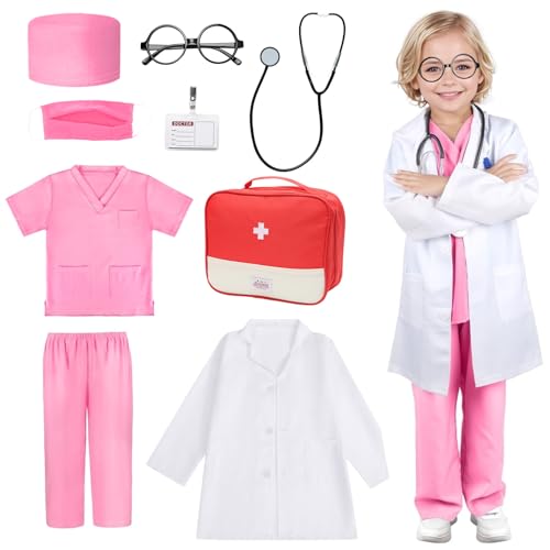 Gohytal Arztkoffer Kinder Kostüm, Arzt Kinder mit Doktor Rollenspiel Zubehör Weiß Arztkittel Kinder für Jungen Mädchen 3 4 5 6 7 8 9 10 Jahre Kostüme Geschenke für Fasching Verkleidungen Cosplay von Gohytal