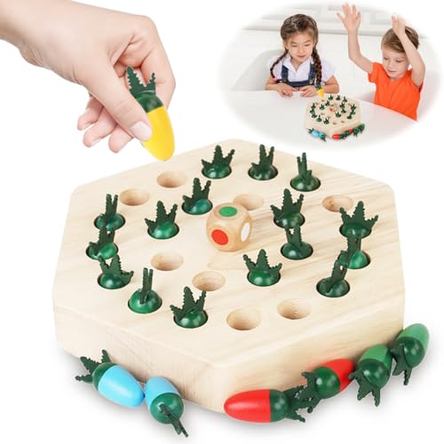 Gohytal Montessori Spielzeug, Karotten Memory Spiel ab 3 4 5 Jahren, Memory Schach Holz Kinder, Gedächtnis Schach Lernspielzeug Holzspielzeug ab 4 Jahre Geburtstag Geschenke für Kinder Mädchen von Gohytal