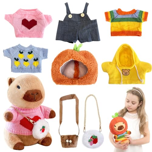Gohytal Capybara Kuscheltier Set, 23cm Capybara Plüschtier Kinder Spielzeug Ab 3 Jahre, Niedlichen Capybara Plushies mit Kleidung Taschen Hüte,Stofftier Capybara Plüsch Spielzeug Geschenk für Kinder Gohytal Capybara Kuscheltier Set, 23cm Capybara Plüschtier Kinder Spielzeug Ab 3 Jahre, Niedlichen Capybara Plushies mit Kleidung Taschen Hüte,Stofftier Capybara Plüsch Spielzeug Geschenk für Kinder von Gohytal