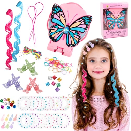 Gohytal Geschenk Mädchen 5 6 7 8 9 Jahre, Hair Bedazzler Kit Haarschmuck Mädchen Spielzeug Kinder Glitzersteine Haare Haarsträhnen Kinder Haarschmuck Geschenke für Mädchen Spielzeug DIY Geburtstag von Gohytal