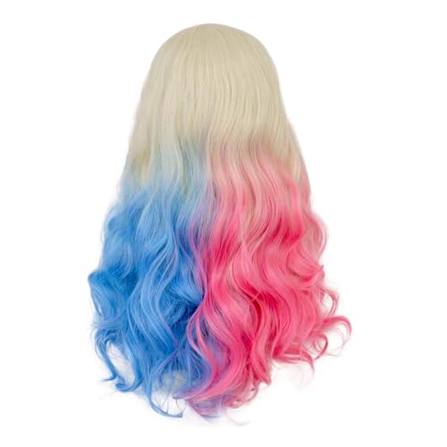 Gohytal Lang Cosplay Perücke, Blond Rosa Blaue Kostüm Perücke Filmheldin Cosplay Perücke für Damen Mädchen Karneval Halloween Cosplay Mottopartys Verkleidung Kostüm Party von Gohytal