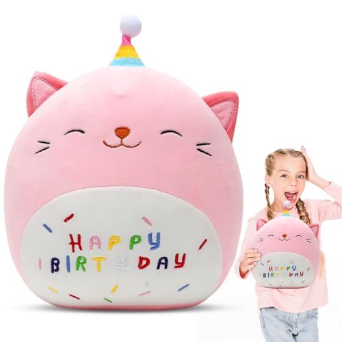 Gohytal Happy Birthday Plüschtier, 25 cm Weiches Kuscheltier Cartoon Plüschkissen, Niedliches Stofftier als Weihnachten Geschenk, Geburtstagsgeschenk für Kinder, Jungen und Mädchen von Gohytal