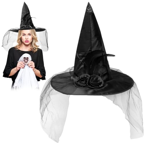 Gohytal Hexenhut Halloween, Schwarz Hexenhüte Unisex Kostüm Zubehör Perfektes Halloween, Karneval, Weihnachten, Gastgeschenke, Festival Verkleidung für Erwachsene und Kinder-01 von Gohytal