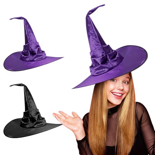 Gohytal Hexenhut Halloween, Schwarz Hexenhüte Unisex Kostüm Zubehör Perfektes Halloween, Karneval, Weihnachten, Gastgeschenke, Festival Verkleidung für Erwachsene und Kinder Lila von Gohytal