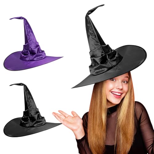 Gohytal Hexenhut Halloween, Schwarz Hexenhüte Unisex Kostüm Zubehör Perfektes Halloween, Karneval, Weihnachten, Gastgeschenke, Festival Verkleidung für Erwachsene und Kinder Schwarz von Gohytal