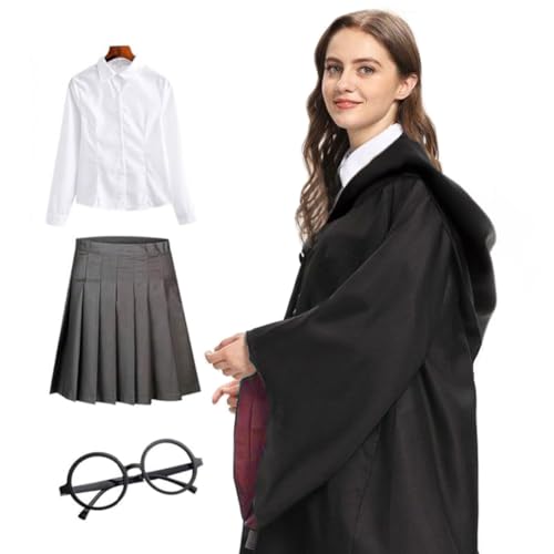 Gohytal Magier Robe Kostüm für Damen Cosplay Kostüm für Erwachsene mit Röcke Robe Zauberstab und Krawatte für Erwachsene für Cosplay Karneval Verkleidung Faschingsparty Fancy Dress von Gohytal