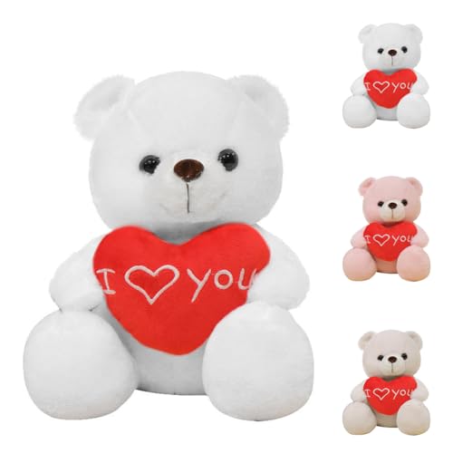 Gohytal Teddybär mit Herz, Herzteddy Kuscheltier Bär, Kuscheltier Schmusetier, Teddybär aus weichem Plüsch, Valentinstag Geschenkidee für Freundin Klassiker - Weiß von Gohytal