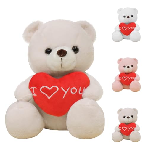 Gohytal Teddybär mit Herz, Plüsch-Bär, Teddy Kuscheltier 23 cm Teddybären Stofftier Spielzeug Dekozimmer Kissen, Plüschtier Schmusetier Valentinstag Geburtstag Jahrestag Geschenk für Sie Freundin von Gohytal