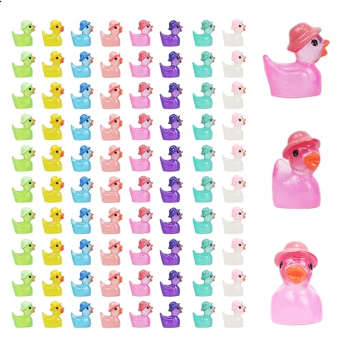 Goiern 80 Stück Miniatur Enten Harz Miniatur Mini Resin Ducks Mini Enten Figuren Kleine Enten Miniatur Enten Hut tragen für Puppenhaus Ornament DIY Handwerk 8 Farben von Goiern