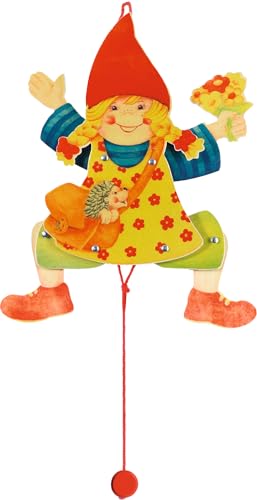 goki 53003 Hampelfigur Mädchen aus Holz, Kinderspielklassiker, niedliches Motiv mit beweglicher Figur und Schnurzug, 39cm x 22cm x 3cm, ab 3 Jahre, Mehrfarbig, S von goki