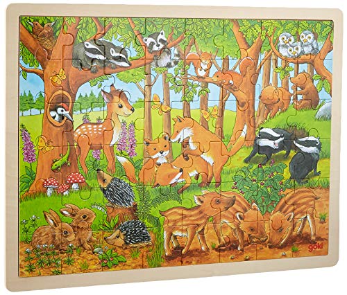 Goki 57734 Einlegepuzzle "Tierkinder im Wald" aus Holz, 48-teilig von goki