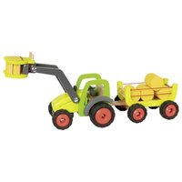 GOKI 55887 Frontlader mit Heuwagen 55,4 x 16,3 x 15,2 cm, 7 Teile, Holz von Goki