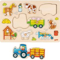 GOKI 57468 Steckpuzzle Traktor mit Anhängern von Goki