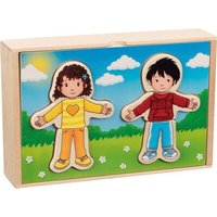 GOKI 57475 Anziehpuppenpuzzle Junge und Mädchen im Holzkasten von Goki