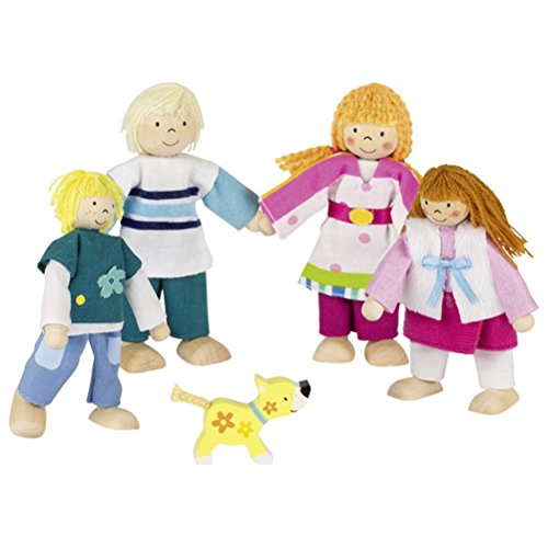 goki 51582 Belle Biegepuppen Familie Susibelle, nachhaltige Holzfiguren, Puppen für Kinder, beweglich Robustes Holzspielzeug, kreatives Kinderspielzeug, naturbelassen, 5er Set, ab 3 Jahre, Natur, M von goki