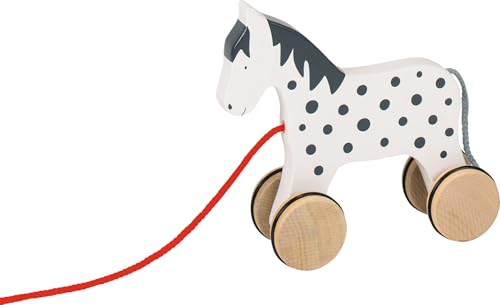 goki 54963 Ziehtier Pferd Alvah aus Holz, Nachzieh-Spielzeug mit Tiermotiv, Lernspielzeug inklusive Schnur, Babyspielzeug fördert Koordination und Motorik, 15cm x 5cm x 15cm, ab 1 Jahr von goki