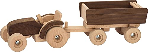 Goki 55915 55915-Spielfigur-Traktor mit Anhänger, Holz von goki