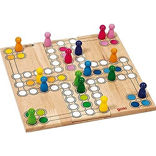 goki 56914 - Brettspiel Ludo aus Holz für 4 Spieler hochwertig verarbeitet 24 x 24 cm von goki