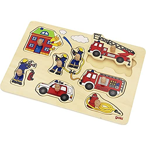 goki 57907 - Steckpuzzle Feuerwehr aus Holz - 8 Teile von goki