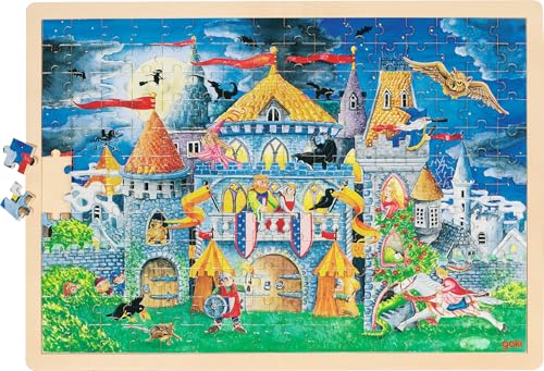 goki 57949 Einlegepuzzle Märchenstunde aus Holz, Holzpuzzle mit Geschichtenklassikern, Lernspielzeug und Kinderpuzzle, fördert Fantasie und Motorik, 46cm x 30cm, 192er Set, ab 4 Jahre von goki