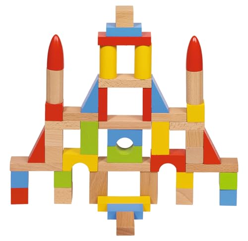 goki 58575 - Bausteine Set aus Buchenholz, bunte Bauklötze für Kreatives Spielen, Inklusive Baumwollbeutel, Spielzeug, 50er Set, ab 2 Jahre von goki