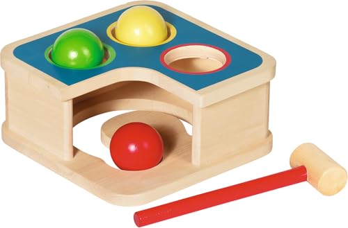 goki 58864 - Hammerbank und Kugelbahn aus Holz, Motorikspielzeug für Kinder, Holzspielzeug mit 3 Kugeln und Hammer, Pädagogisches Lernspiel zur Förderung der Feinmotorik, 4-er Set, ab 1 Jahr von goki