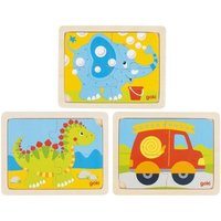 goki 57487 Einlegepuzzle Dino, Feuerwehr, Elefant von Goki