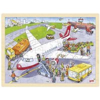 goki 57544 Einlegepuzzle Auf dem Flughafen 40 x 30 x 0,8 cm, Holz, 96 Teile von Goki