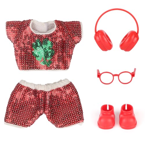 70er Jahre Disco Puppenkostüm-Zubehör, Rotes Pailletten-Puppenkleidungsset Inklusive Brille Kopfhörer Schuhe Hose Paillettenkleidung Retro-Halloween-Anzieh-Outfits für 17 cm Großes Spielzeug 70er Jahre Disco Puppenkostüm-Zubehör, Rotes Pailletten-Puppenkleidungsset Inklusive Brille Kopfhörer Schuhe Hose Paillettenkleidung Retro-Halloween-Anzieh-Outfits für 17 cm Großes Spielzeug von Goktvai