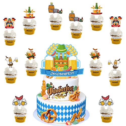 GoldRock 13 Stück Oktoberfest Deko, Oktoberfest Cupcake Topper, Oktoberfest Beer Cookie Cake Toppers Kuchendeko für Bayrisch Oktoberfest Party Deko für Party Geburtstagsfeier Hochzeitsfeier Kuchendeko von GoldRock